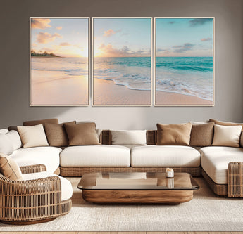 94538225-MGV-CV-36X24-Beach Sunset Wall Art Canvas Print, Framed Ocean Waves Art Picture Print, Summer Escape Perfect Coastal Serenity Decor Artwork