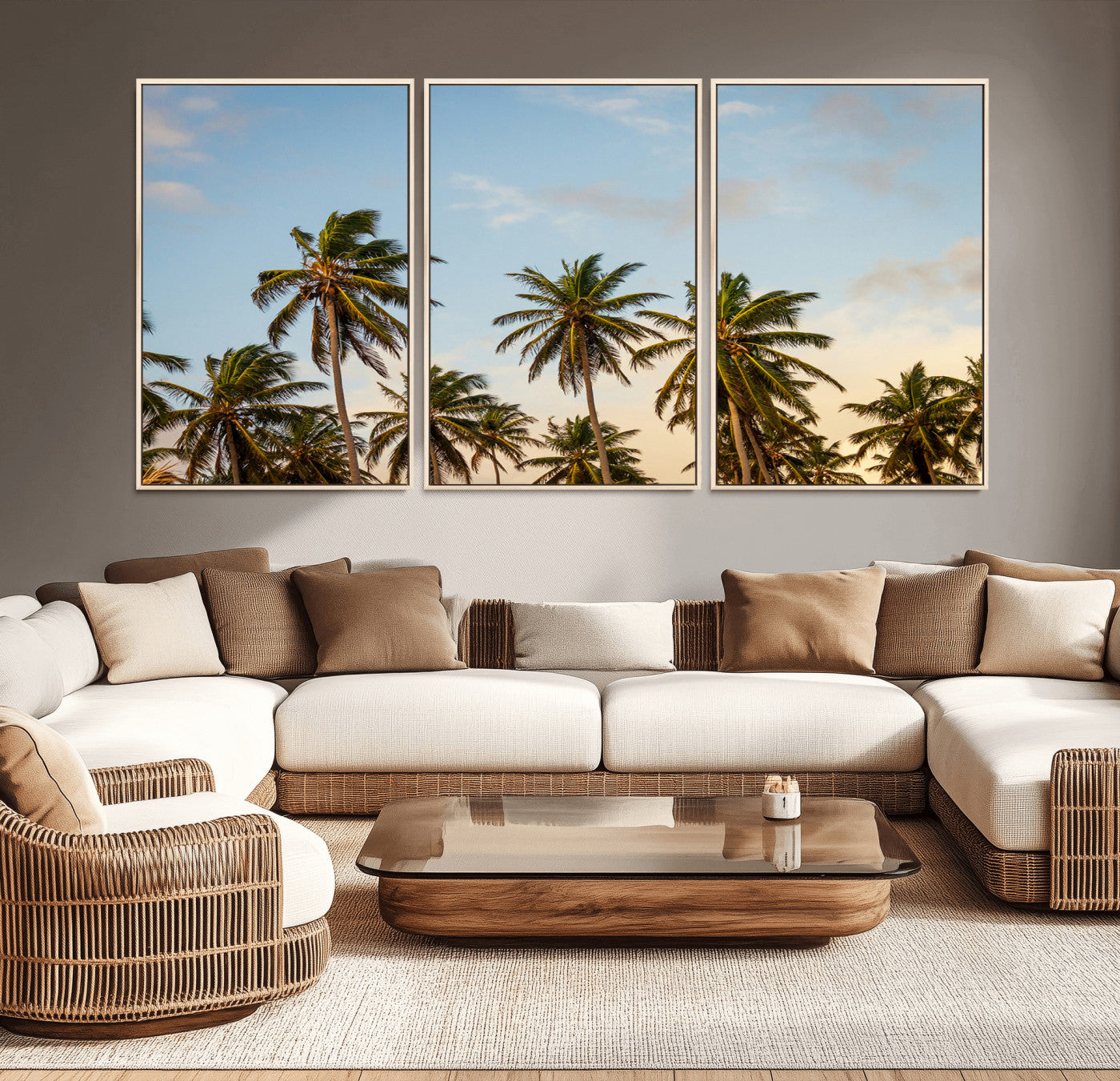 99033771-MGV-CV-36X24-Palm Trees Wall Art Canvas Print, Framed Tropical Vibes Art Picture Print, Coastal Sunset Perfect Coastal Boho Decor Artwork