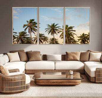 99033771-MGV-CV-36X24-Palm Trees Wall Art Canvas Print, Framed Tropical Vibes Art Picture Print, Coastal Sunset Perfect Coastal Boho Decor Artwork