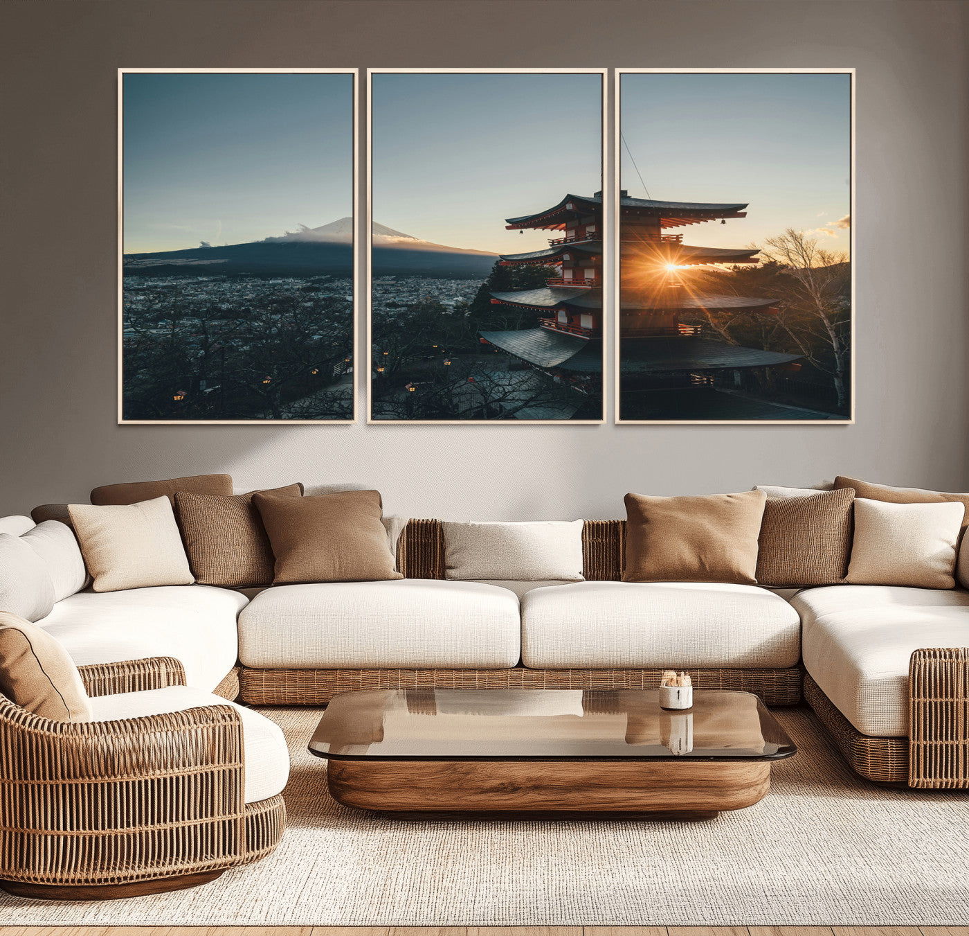 87729656-MGV-CV-36X24-Mount Fuji Wall Art Canvas Print, Framed Japan Travel Art Picture Print, Chureito Pagoda Perfect Zen Minimalism Decor Artwork