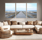 31602988-MGV-CV-36X24-Beach Boardwalk Wall Art Canvas Print, Framed Coastal Serenity Art Picture Print, Ocean View Perfect Coastal Minimalist Decor