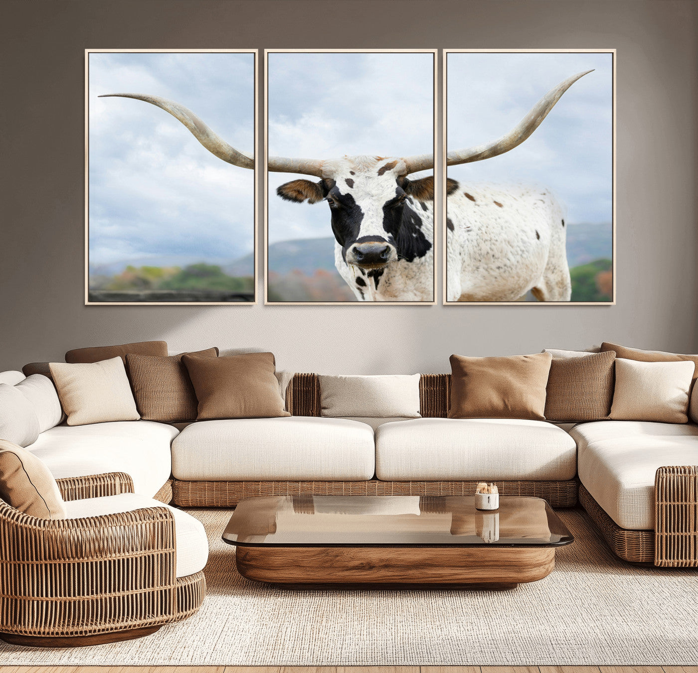 63592811-MGV-CV-36X24-Texas Longhorn Wall Art Canvas Print, Framed Western Rustic Art Picture Print, Farmhouse Decor Perfect Rustic Farmhouse Decor