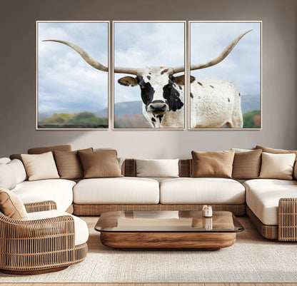 63592811-MGV-CV-36X24-Texas Longhorn Wall Art Canvas Print, Framed Western Rustic Art Picture Print, Farmhouse Decor Perfect Rustic Farmhouse Decor