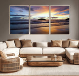 36714356-MGV-CV-36X24-Beach Sunset Wall Art Canvas Print, Framed Ocean Waves Art Picture Print, Tropical Seascape Perfect Coastal Serenity Decor Artwork