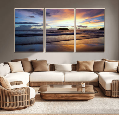 36714356-MGV-CV-36X24-Beach Sunset Wall Art Canvas Print, Framed Ocean Waves Art Picture Print, Tropical Seascape Perfect Coastal Serenity Decor Artwork