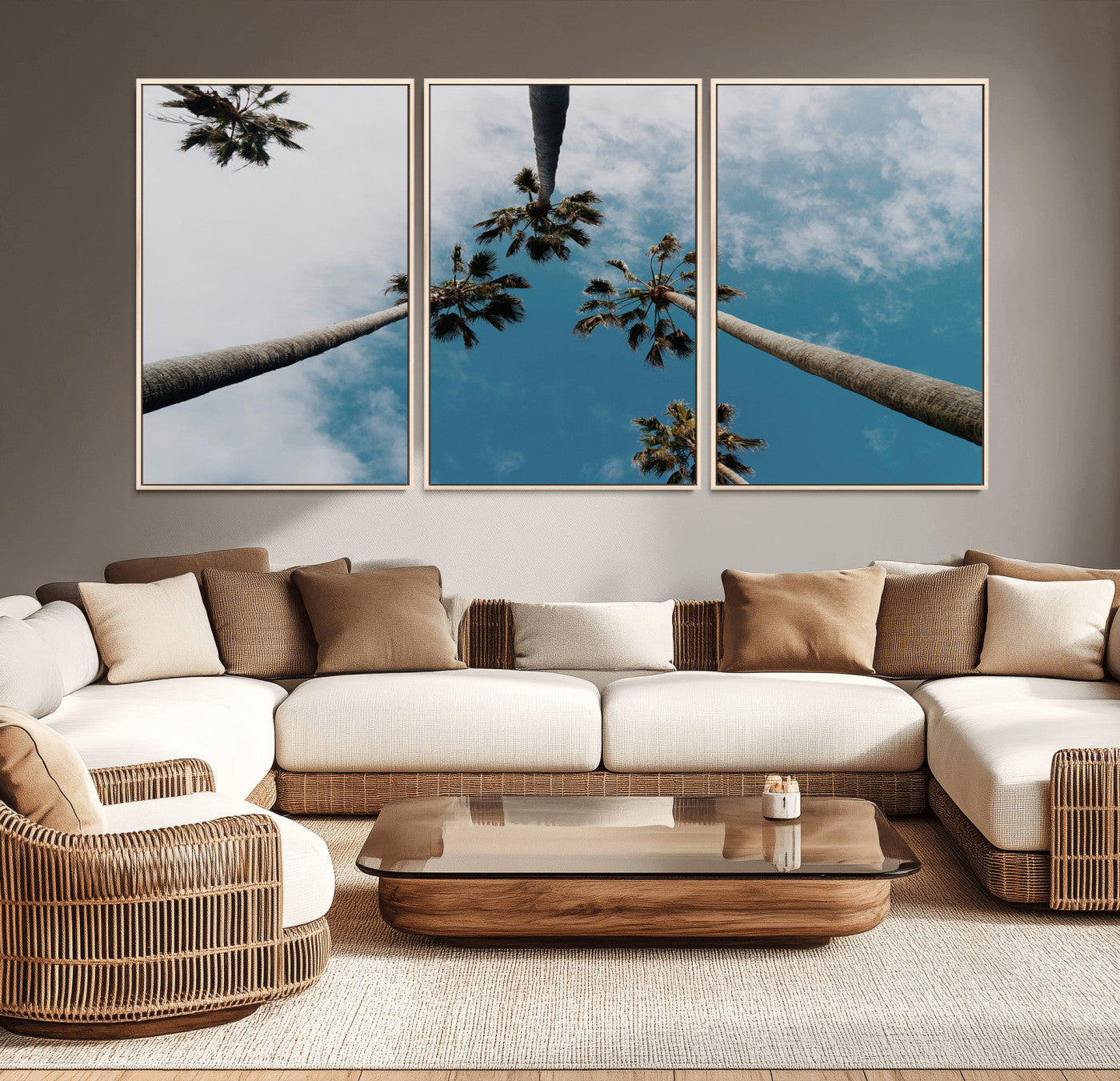 45236398-MGV-CV-36X24-Tropical Palm Trees Wall Art Canvas Print, Framed California Sky Art Picture Print, Minimalist Nature Perfect Coastal Minimalist