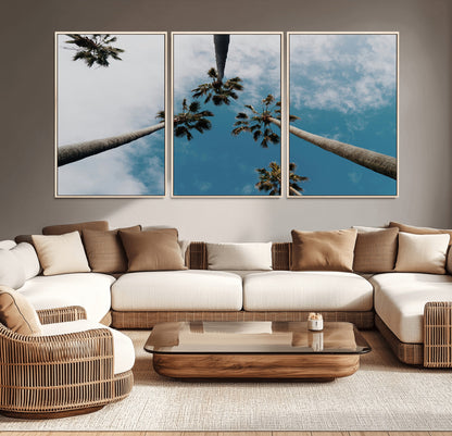 45236398-MGV-CV-36X24-Tropical Palm Trees Wall Art Canvas Print, Framed California Sky Art Picture Print, Minimalist Nature Perfect Coastal Minimalist