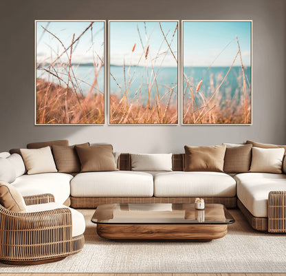 36108696-MGV-CV-36X24-Coastal Grass Wall Art – Serene Ocean View Canvas Print, Beach Nature Photography Decor for Living Room, Bedroom, Office or Modern