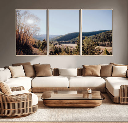 52941305-MGV-CV-36X24-Rustic Landscape Wall Art Canvas Print, Framed Serene Valley Art Picture Print, Pine Tree Horizon Perfect Rustic Cabin Decor