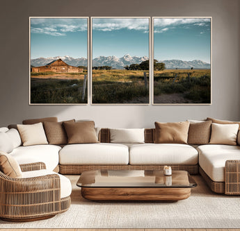 92497443-MGV-CV-36X24-Rustic Farmhouse Wall Art Canvas Print, Framed Mountain Cabin Art Picture Print, Western Landscape Perfect Rustic Farmhouse Decor