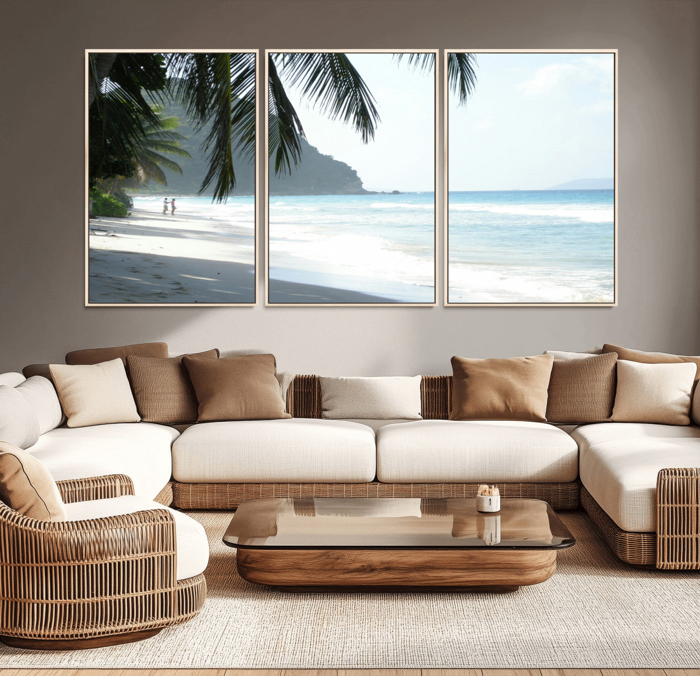 18311030-MGV-CV-36X24-Tropical Beach Wall Art Canvas Print, Framed Serene Ocean Art Picture Print, Palm Tree Shadows Perfect Tropical Coastal Decor