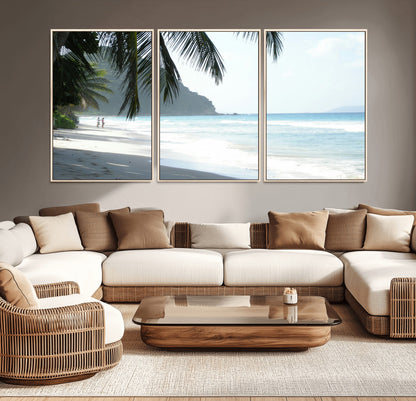 18311030-MGV-CV-36X24-Tropical Beach Wall Art Canvas Print, Framed Serene Ocean Art Picture Print, Palm Tree Shadows Perfect Tropical Coastal Decor