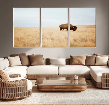 61392510-MGV-CV-36X24-Buffalo Wall Art Wall Art Canvas Print, Framed Western Wildlife Decor Art Picture Print, Rustic Farmhouse Art Perfect Rustic
