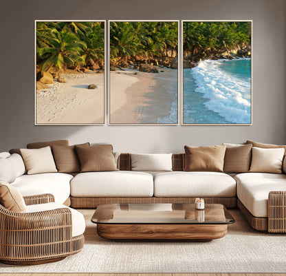 82312665-MGV-CV-36X24-Tropical Beach Wall Art Canvas Print, Framed Ocean Waves Art Picture Print, Palm Trees Perfect Coastal Minimalist Decor Artwork