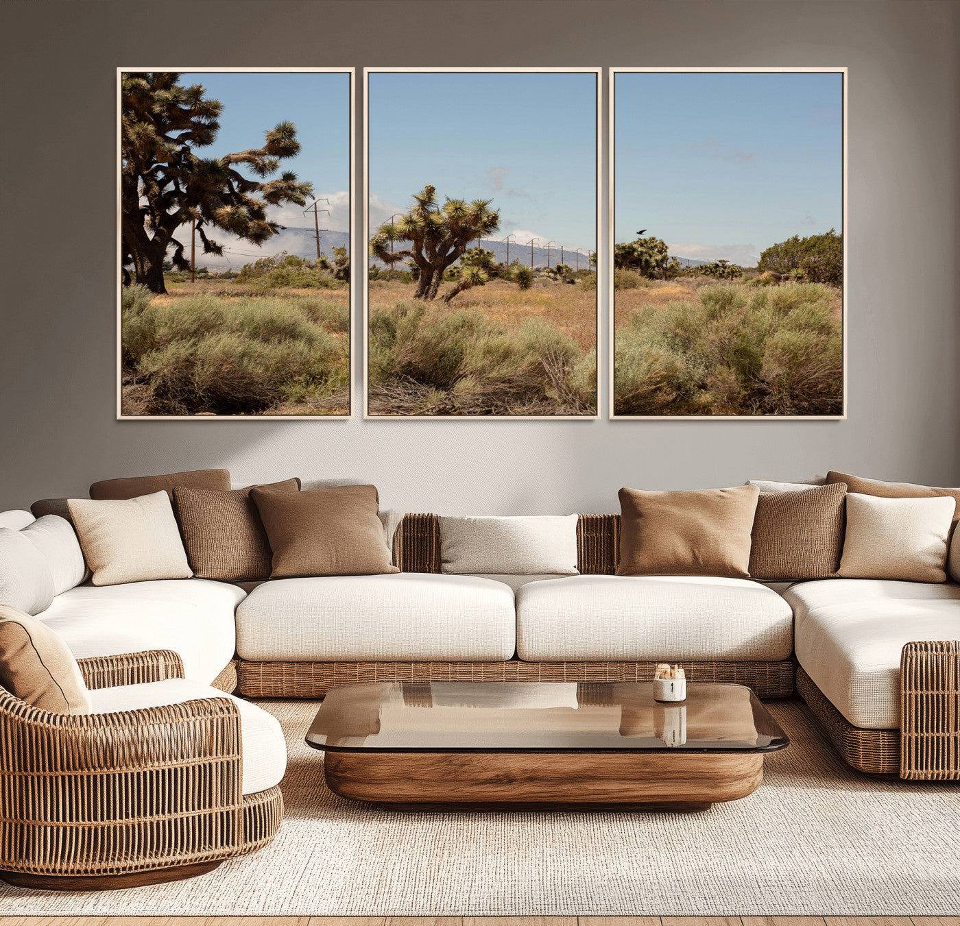 16114018-MGV-CV-36X24-Joshua Tree Wall Art Canvas Print, Framed Desert Landscape Art Picture Print, Mountain Horizon Perfect Southwestern Boho Decor