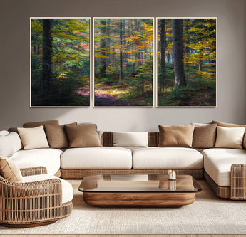 65810864-MGV-CV-36X24-Autumn Forest Wall Art Canvas Print, Framed Fall Woodland Art Picture Print, Golden Leaves Perfect Rustic Farmhouse Decor Artwork