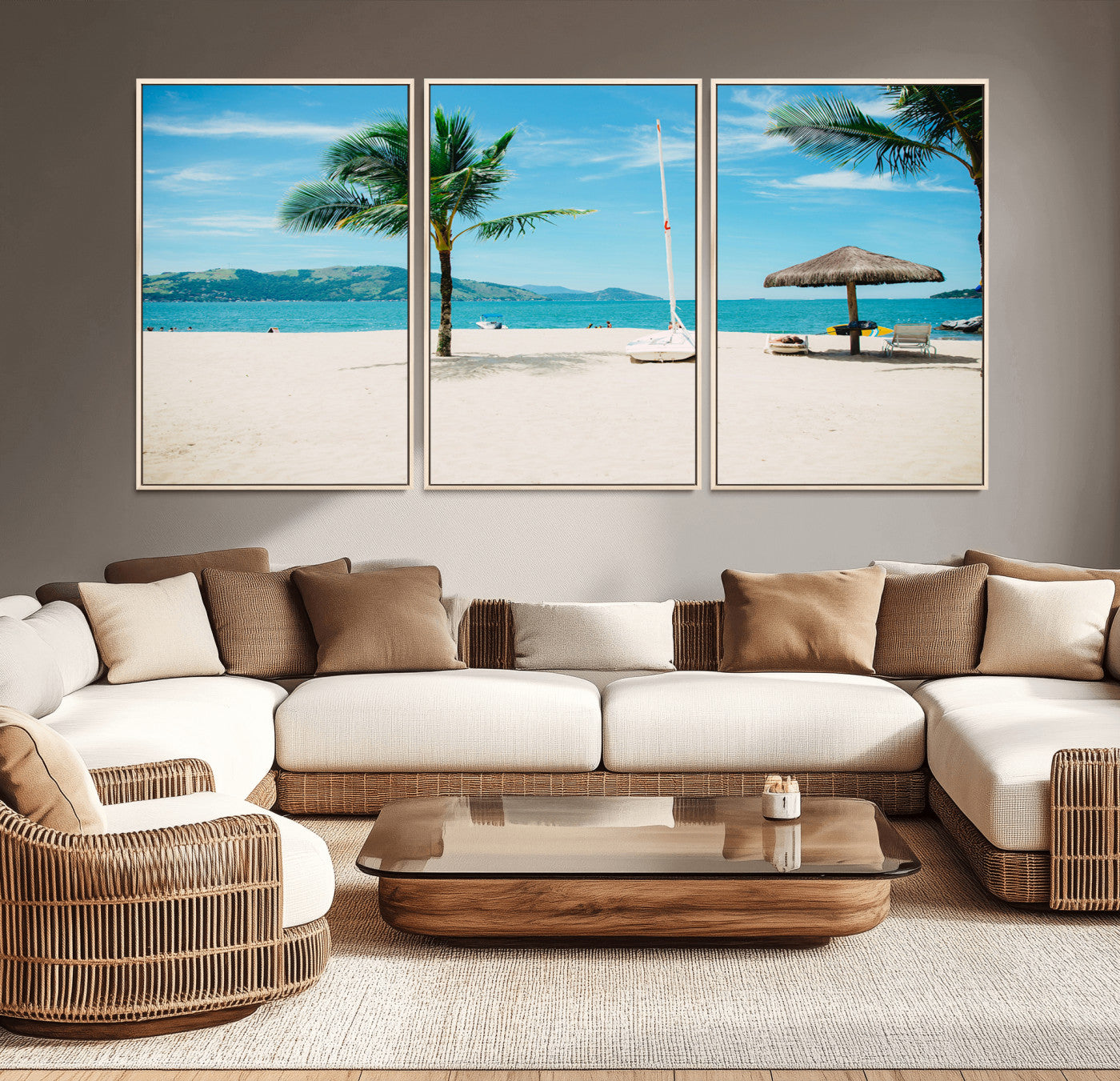 42623350-MGV-CV-36X24-Tropical Beach Wall Art Canvas Print, Framed Palm Tree Art Picture Print, Ocean View Perfect Tropical Coastal Decor Artwork
