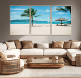42623350-MGV-CV-36X24-Tropical Beach Wall Art Canvas Print, Framed Palm Tree Art Picture Print, Ocean View Perfect Tropical Coastal Decor Artwork