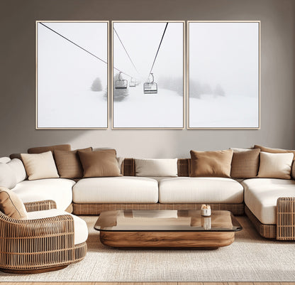 20216390-MGV-CV-36X24-Ski Lift Wall Art Canvas Print, Framed Snowy Landscape Art Picture Print, Alpine Adventure Perfect Nordic Minimalist Decor Artwork