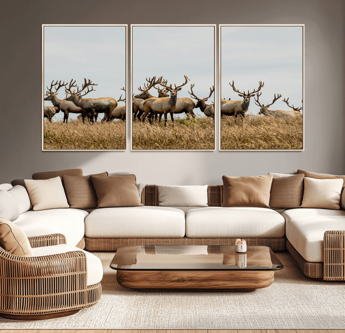 42170220-MGV-CV-36X24-Elk Herd Wall Art Canvas Print, Framed Wildlife Photography Art Picture Print, Majestic Antlers Perfect Rustic Wildlife Decor