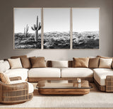 85205054-MGV-CV-36X24-Saguaro Cactus Wall Art Canvas Print, Framed Monochrome Landscape Art Picture Print, Scenic Arizona View Perfect Minimalist