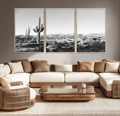 85205054-MGV-CV-36X24-Saguaro Cactus Wall Art Canvas Print, Framed Monochrome Landscape Art Picture Print, Scenic Arizona View Perfect Minimalist