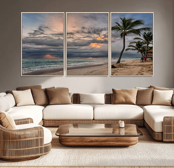 62574547-MGV-CV-36X24-Tropical Storm Wall Art Canvas Print, Framed Moody Beach Art Picture Print, Dramatic Sky Perfect Tropical Coastal Decor Artwork
