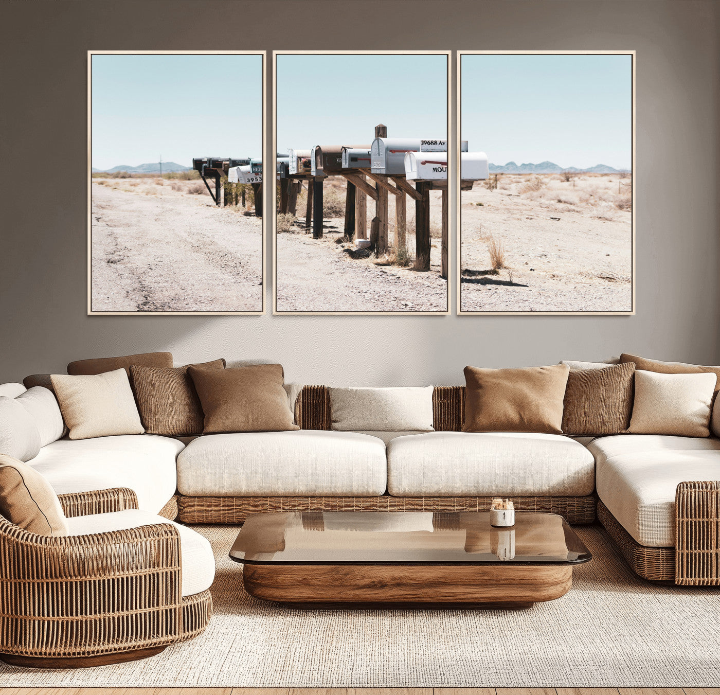 54616109-MGV-CV-36X24-Desert Mailboxes Wall Art – Rustic Rural Roadside Photography Canvas Print, American Southwest Landscape Home Decor for Living