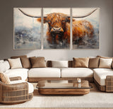 X61001-MGV-CV-36X24-Scottish Highland Wall Art Canvas Print, Framed Longhorn Art Picture Print, Western Cow Perfect Farmhouse Decor Artwork