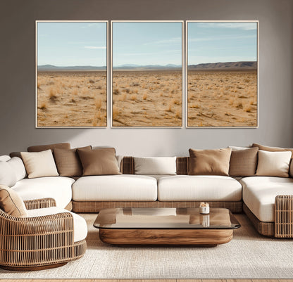 55918919-MGV-CV-36X24-Desert Landscape Wall Art – Golden Grass Plains and Mountain Horizon Canvas Print, Southwest Nature Photography Decor for Living