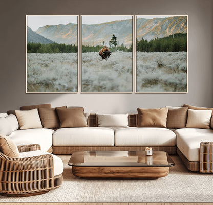 41674074-MGV-CV-36X24-Bison Wall Art – American Buffalo Wildlife Photography Canvas Print, Western Mountain Landscape Artwork Rustic Nature Decor for