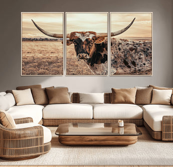 95745718-MGV-CV-36X24-Texas Longhorn Wall Art – Western Cattle Photography Canvas Print, Rustic Ranch Animal Artwork Country Farmhouse Decor for Living