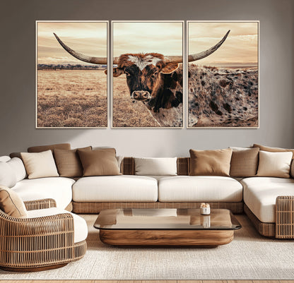 95745718-MGV-CV-36X24-Texas Longhorn Wall Art – Western Cattle Photography Canvas Print, Rustic Ranch Animal Artwork Country Farmhouse Decor for Living