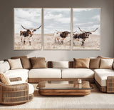 65621083-MGV-CV-36X24-Texas Longhorn Wall Art – Rustic Western Cattle Canvas Print, Southwestern Ranch Photography Decor for Living Room, Office,