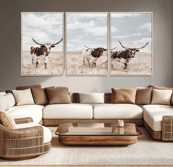65621083-MGV-CV-36X24-Texas Longhorn Wall Art – Rustic Western Cattle Canvas Print, Southwestern Ranch Photography Decor for Living Room, Office,