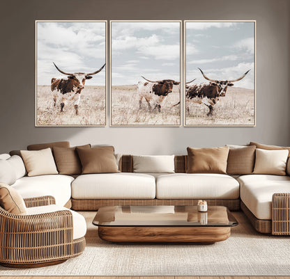 65621083-MGV-CV-36X24-Texas Longhorn Wall Art – Rustic Western Cattle Canvas Print, Southwestern Ranch Photography Decor for Living Room, Office,