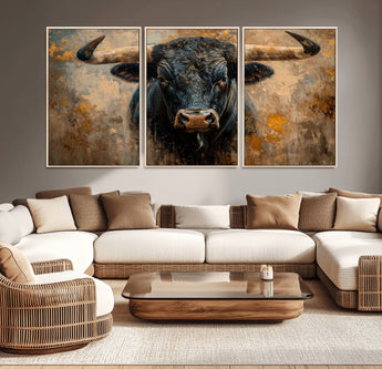 91615410-MGV-CV-36X24-Bull Wall Art – Rustic Western Longhorn Canvas Print, Powerful Abstract Animal Painting, Farmhouse Ranch Decor for Living Room,