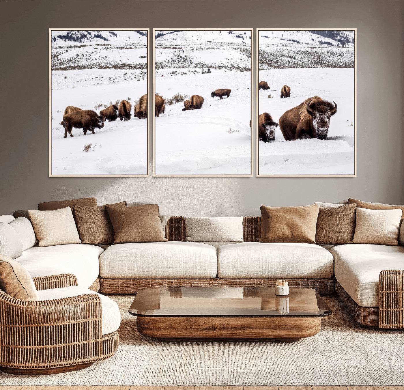 38217250-MGV-CV-36X24-Bison Herd Wall Art – Wildlife Canvas Print of Buffalo Winter Snow Scene, Rustic Western Lodge Décor, Farmhouse & Cabin Nature