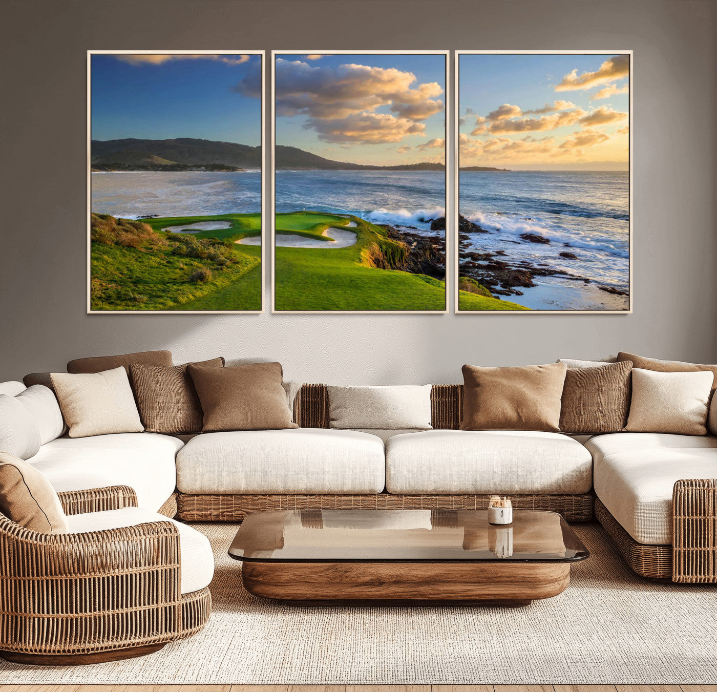 50107048-MGV-CV-36X24-Golf Course Wall Art – Coastal Ocean View Canvas Print, Scenic Fairway Landscape Decor for Office, Man Cave, Bedroom, or Living