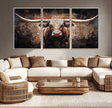 24779067-MGV-CV-36X24-Longhorn Bull Wall Art – Western Rustic Canvas Print, Bold Cowboy Cattle Painting for Ranch House, Farmhouse, Office, or Living