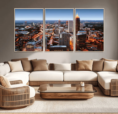 25096967-MGV-CV-36X24-Atlanta Skyline Wall Art – Vibrant Cityscape Canvas Print, Modern Night Lights Urban Decor for Office, Living Room, or Apartment