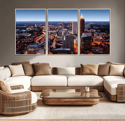 81886632-MGV-CV-36X24-Atlanta Skyline Wall Art – Vibrant City Lights Canvas Print, Modern Urban Cityscape Decor for Living Room, Office, or Apartment