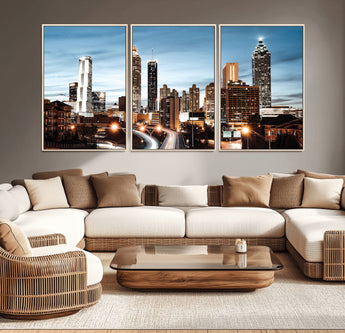 23859158-MGV-CV-36X24-Atlanta Skyline Wall Art – Modern Cityscape Canvas Print with Night Lights and Traffic Trails, Urban Decor for Office, Apartment,
