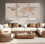95243244-MGV-CV-36X24-Wander Often Wonder Always World Map Wall Art – Neutral Beige Adventure Canvas Print, Rustic Boho Travel Decor for Bedroom, Living