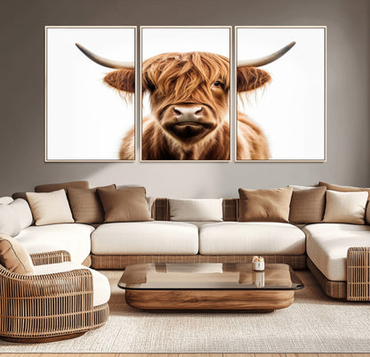 637908607-MGV-FC-93X47-3P_Black-Highland Cow Wall Art Print – Rustic Farmhouse Animal Portrait, Scottish Highland Cattle Canvas, Modern Country Wall Decor for