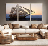 31270610-MGV-CV-36X24-Sailing Ship Wall Art – Sunset Seascape Canvas Print with Tall Ship at Sea, Nautical Ocean Decor for Living Room, Office, or