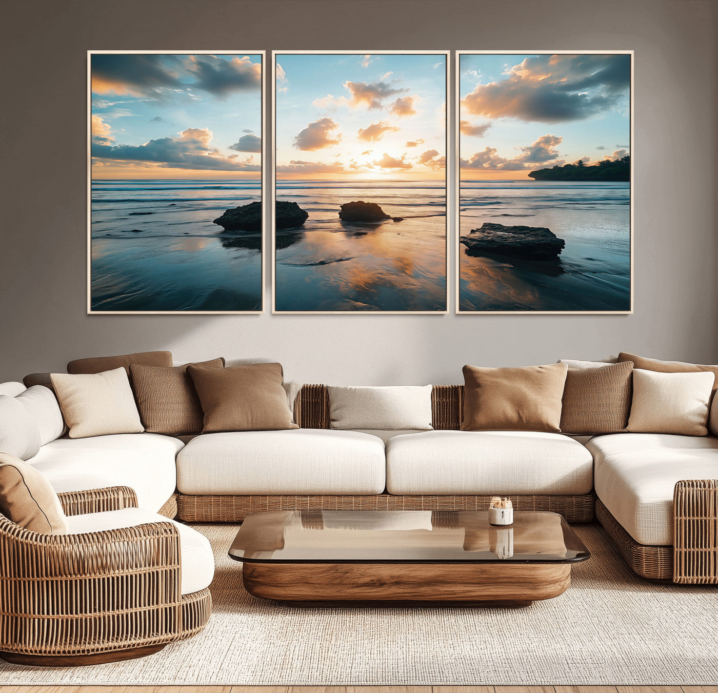 23879436-MGV-CV-36X24-Rocky Ocean Sunset Canvas Wall Art – Seaside Dramatic Seascape, Ocean Sunset Art Print for Coastal Modern Decor for Nature