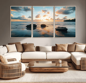 23879436-MGV-CV-36X24-Rocky Ocean Sunset Canvas Wall Art – Seaside Dramatic Seascape, Ocean Sunset Art Print for Coastal Modern Decor for Nature