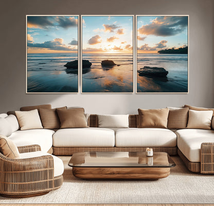 23879436-MGV-CV-36X24-Rocky Ocean Sunset Canvas Wall Art – Seaside Dramatic Seascape, Ocean Sunset Art Print for Coastal Modern Decor for Nature