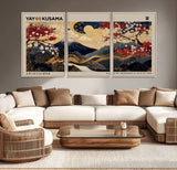 66892669-MGV-CV-36X24-Yayoi Kusama Japanese Inspired Canvas Print – Mt. Fuji & Floral Scene Wall Art, Framed Asian Style Canvas for Home, Office or